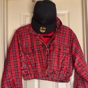 LABIJOU Red Plaid Jacket and Black Cap